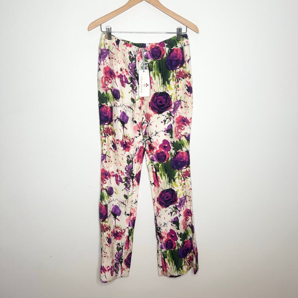 NWT Paola Quadretti Silk Floral Wide Leg Pants